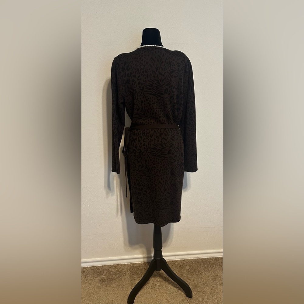 Nina Leonard Chocolate Animal Print Long Sleeve Dress - Picture 2 of 9